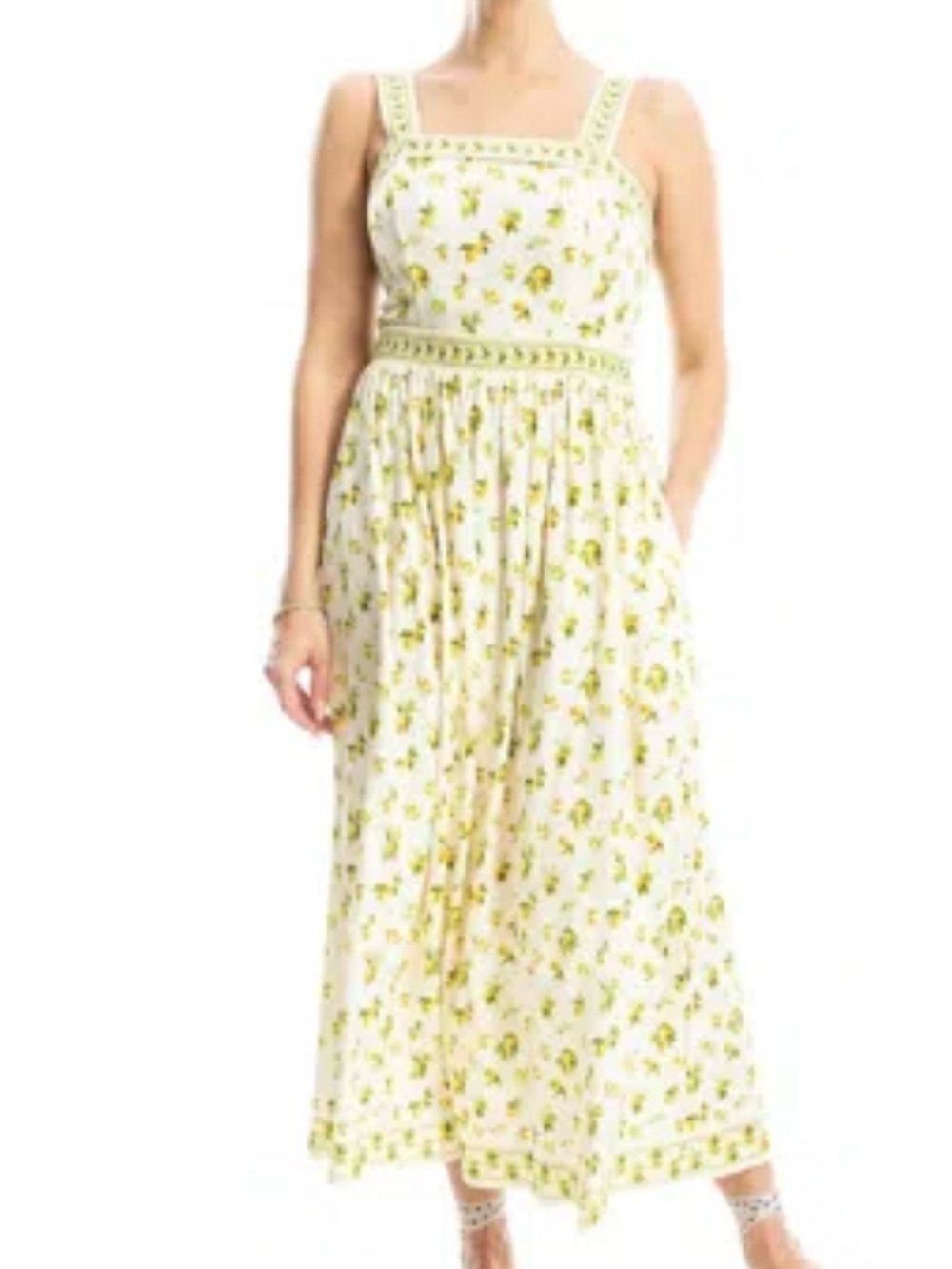 Max Studio Sunny Lemon Print Midi Dress Size Small‎ Garden Floral Party